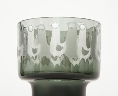 Hans Ove Sandeberg Ove Sandeberg for Kosta Boda Etched Bird Grey Glass Lamp