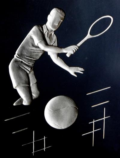 Hans Richter Fun Set of 3 Hans Richter 1961 Artcraft Plaster Negative Relief Sports Plaques