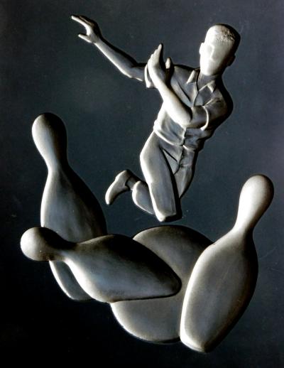 Hans Richter Fun Set of 3 Hans Richter 1961 Artcraft Plaster Negative Relief Sports Plaques