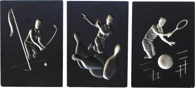 Hans Richter Fun Set of 3 Hans Richter 1961 Artcraft Plaster Negative Relief Sports Plaques