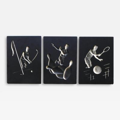 Hans Richter Fun Set of 3 Hans Richter 1961 Artcraft Plaster Negative Relief Sports Plaques