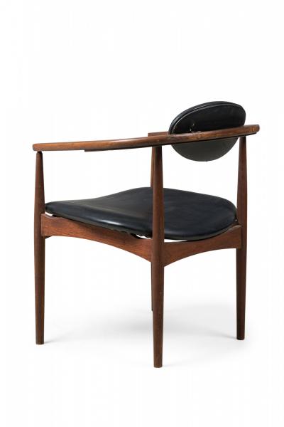 Hans Wegner 3 Danish Modern Black Leather Upholstered Armchairs Manner of Hans Wegner