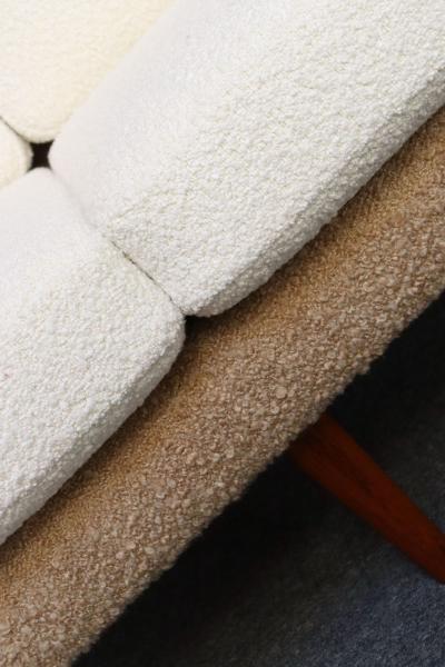 Hans Wegner Danish Modern Four Seat Long Sofa in Teak and Two Tone Boucl