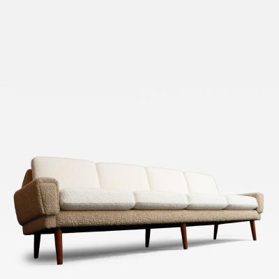 Hans Wegner Danish Modern Four Seat Long Sofa in Teak and Two Tone Boucl 