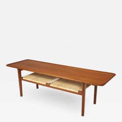 Hans Wegner Exceptional Scandinavian Modern Teak Cane Coffee Table Designed by Hans Wegner