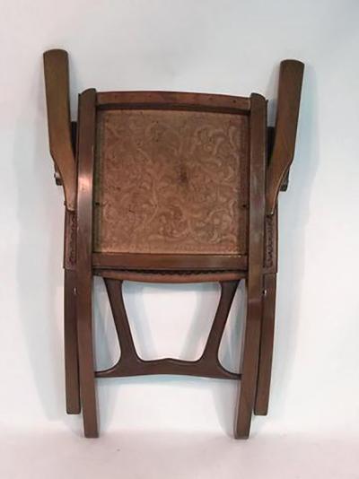 Hans Wegner Great Pair of Hans Wegner Style Saddle Tooled leather Folding Chairs and Ottoman