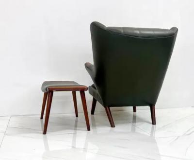 Hans Wegner Hans J Wegner AP19 Papa Bear Chair and Ottoman A P Stolen Olive Green Leather