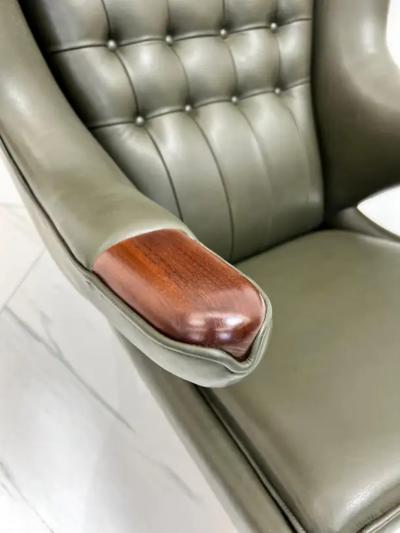Hans Wegner Hans J Wegner AP19 Papa Bear Chair and Ottoman A P Stolen Olive Green Leather
