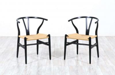 Hans Wegner Hans J Wegner Wishbone Ebonized Arm Chairs for Carl Hansen S n