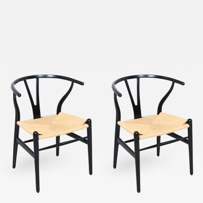 Hans Wegner Hans J Wegner Wishbone Ebonized Arm Chairs for Carl Hansen S n