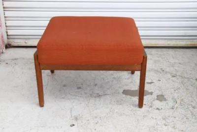 Hans Wegner Hans J Wegner for Getama Cigar Stool in Solid Oak with Orange Cushion
