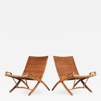 Hans Wegner Hans Wegner Cane and Oak Folding Chairs for Johannes Hansen of Denmark