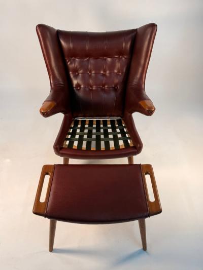 Hans Wegner Hans Wegner Papa Bear Chair Ottoman AP 19 in Leather circa 1950 s