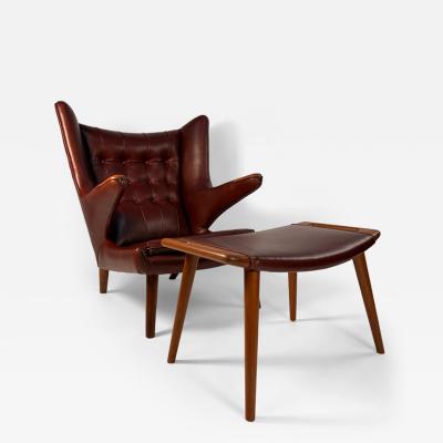 Hans Wegner Hans Wegner Papa Bear Chair Ottoman AP 19 in Leather circa 1950 s
