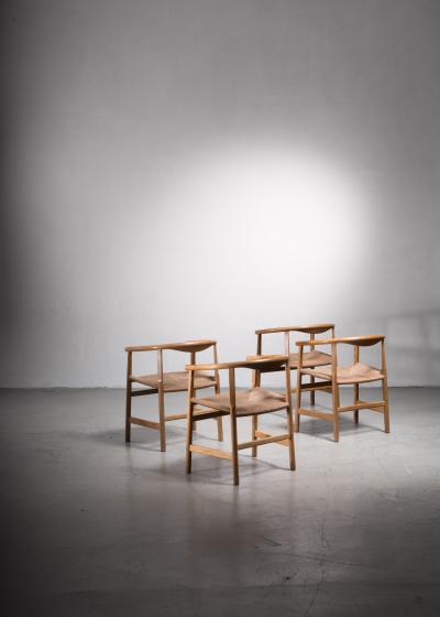Hans Wegner Hans Wegner Set of Four Beech and Papercord PP201 Armchairs