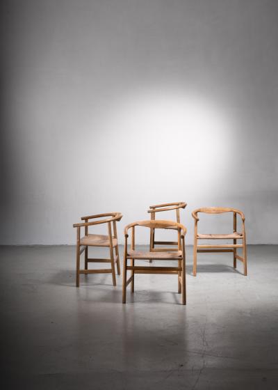 Hans Wegner Hans Wegner Set of Four Beech and Papercord PP201 Armchairs