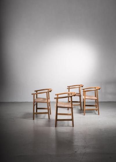 Hans Wegner Hans Wegner Set of Four Beech and Papercord PP201 Armchairs