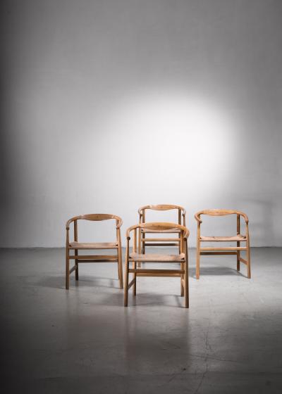 Hans Wegner Hans Wegner Set of Four Beech and Papercord PP201 Armchairs