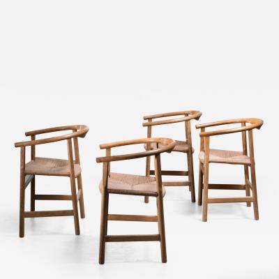 Hans Wegner Hans Wegner Set of Four Beech and Papercord PP201 Armchairs