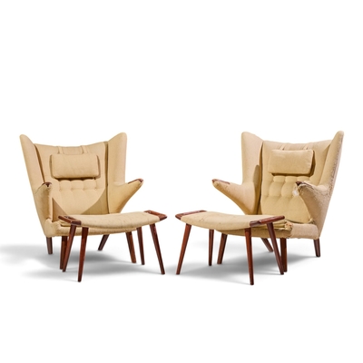 Hans Wegner Hans Wegner for AP Stolen AP19 Mid Century Papa Bear Chair and Ottoman Pair