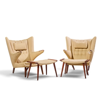 Hans Wegner Hans Wegner for AP Stolen AP19 Mid Century Papa Bear Chair and Ottoman Pair