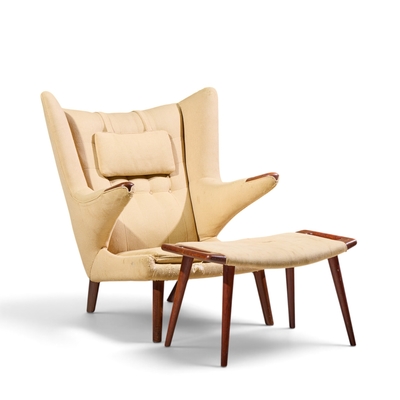 Hans Wegner Hans Wegner for AP Stolen AP19 Mid Century Papa Bear Chair and Ottoman Pair