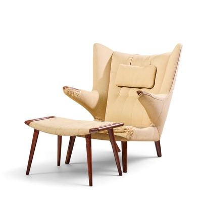 Hans Wegner Hans Wegner for AP Stolen AP19 Mid Century Papa Bear Chair and Ottoman Pair