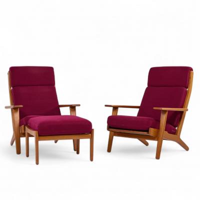 Hans Wegner Hans Wegner for Getama GE 290 Danish High Back Lounge Chairs Pair with Ottoman