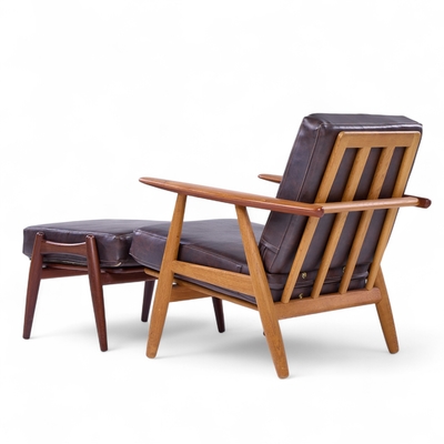 Hans Wegner Hans Wegner for Getama GE 290 Teak High Back Lounge Chairs Pair with Ottoman