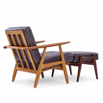 Hans Wegner Hans Wegner for Getama GE 290 Teak High Back Lounge Chairs Pair with Ottoman