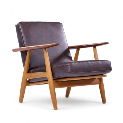 Hans Wegner Hans Wegner for Getama GE 290 Teak High Back Lounge Chairs Pair with Ottoman