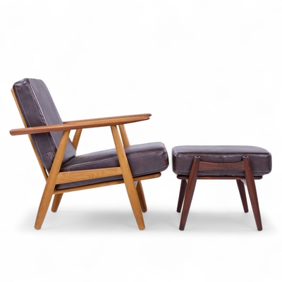 Hans Wegner Hans Wegner for Getama GE 290 Teak High Back Lounge Chairs Pair with Ottoman