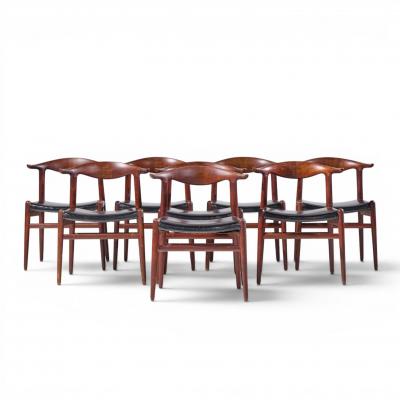 Hans Wegner Hans Wegner for Johannes Hansen Mid Century Cow Horn Dining Chairs Set of 8