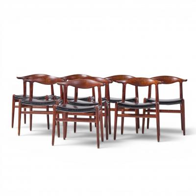 Hans Wegner Hans Wegner for Johannes Hansen Mid Century Cow Horn Dining Chairs Set of 8