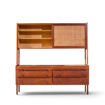 Hans Wegner Hans Wegner for Ry M bler RY 20 Danish Teak Rattan Highboard Credenza Hutch