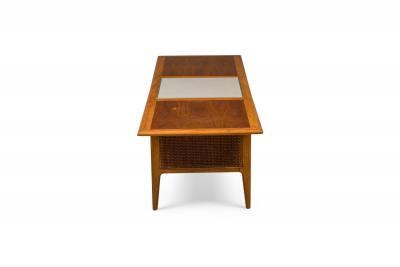 Hans Wegner Mid Century Danish Modern Teak and Cane Low Coffee Table Style of Hans Wegner