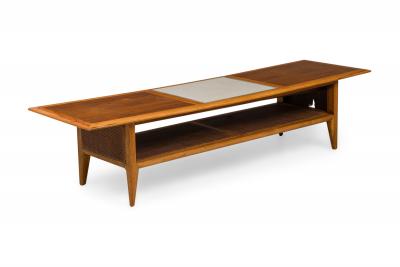 Hans Wegner Mid Century Danish Modern Teak and Cane Low Coffee Table Style of Hans Wegner