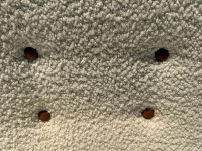 Hans Wegner Modern Upholstered Stools in Bucle Fabric with Cognac Leather Buttons