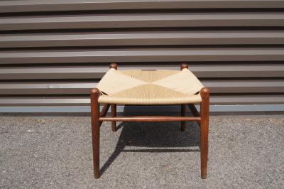 Hans Wegner Oak and Papercord Wishbone Ottoman by Hans J Wegner for Carl Hansen