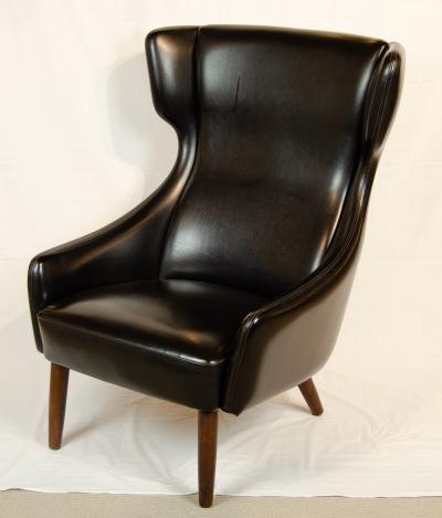 Hans Wegner Pair of Black Vinyl Wingback Chairs