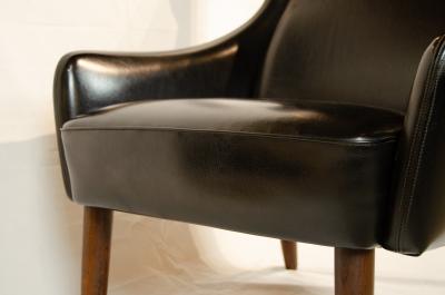 Hans Wegner Pair of Black Vinyl Wingback Chairs
