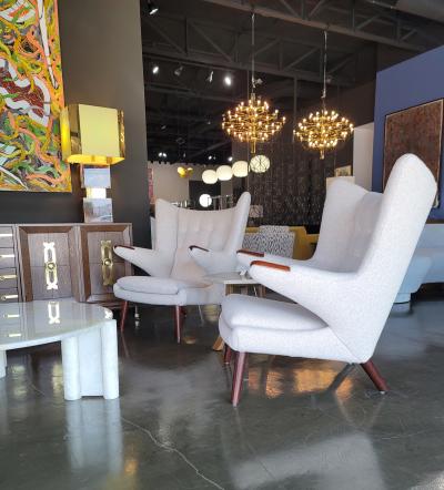 Hans Wegner Pair of Hans J Wegner AP19 Papa Bear Chairs in Holly Hunt Alpaca