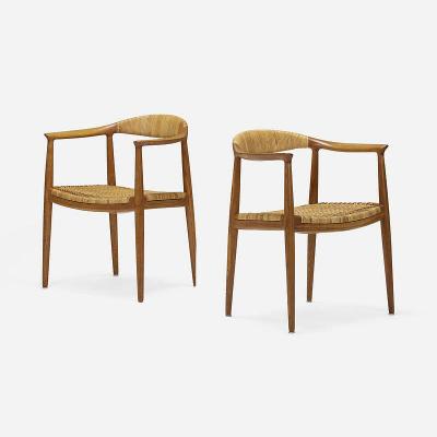 Hans Wegner Pair of Oak Round Arm Chairs by Hans J Wegner for Johannes Hansen