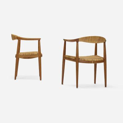 Hans Wegner Pair of Oak Round Arm Chairs by Hans J Wegner for Johannes Hansen