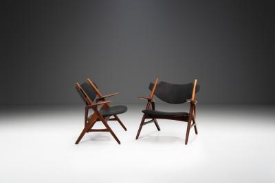 Hans Wegner Set of 2 Sculptural Danish Chairs in the Manner of Hans Wegner Denmark ca 1960s