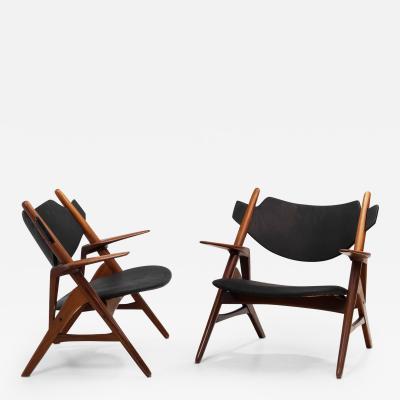 Hans Wegner Set of 2 Sculptural Danish Chairs in the Manner of Hans Wegner Denmark ca 1960s