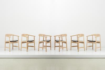 Hans Wegner Set of 6 Hans Wegner PP203 Chairs in Oak and Leather for PP M bler 1950s
