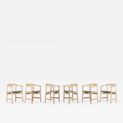 Hans Wegner Set of 6 Hans Wegner PP203 Chairs in Oak and Leather for PP M bler 1950s