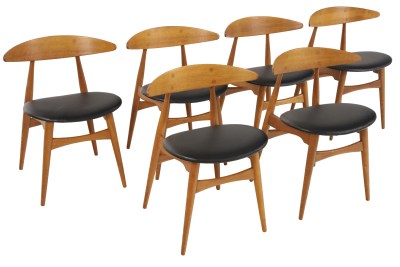 Hans Wegner Set of Six Rarely Seen Scandinavian Modern Dining Chairs by Hans Wegner