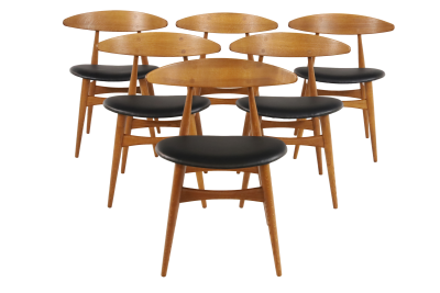 Hans Wegner Set of Six Rarely Seen Scandinavian Modern Dining Chairs by Hans Wegner
